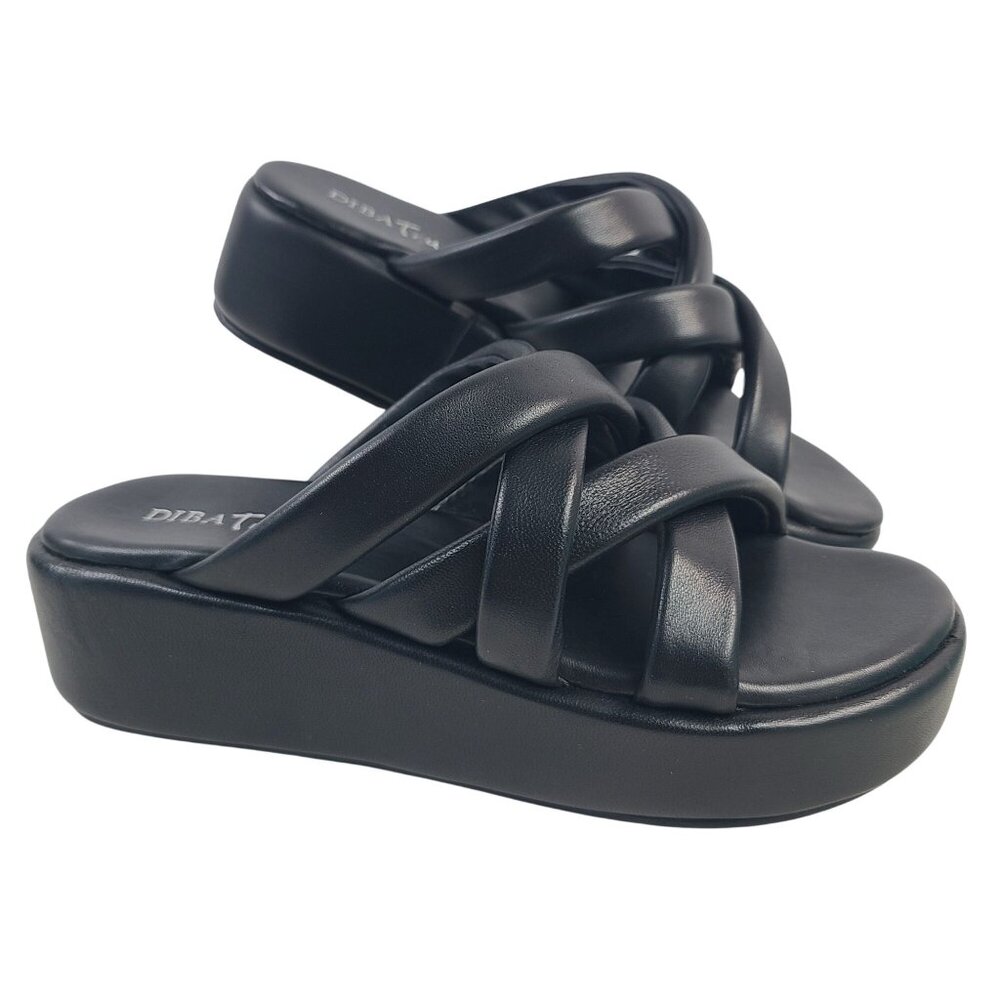 NEW Diba True Pais Lea Black Leather Platform Slide Sandals Size 9